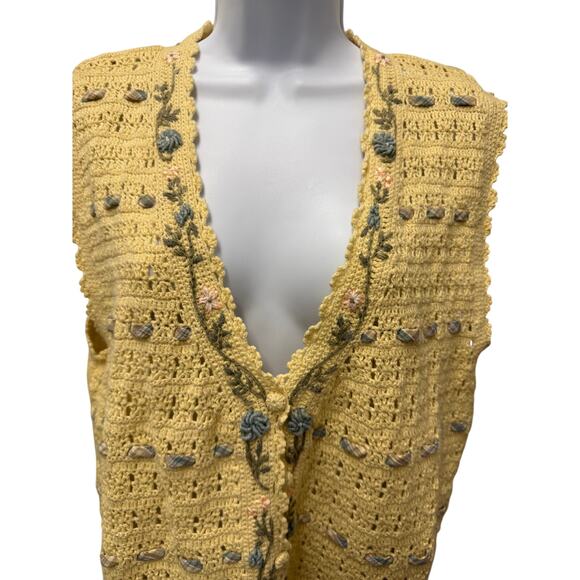 VTG Koret Francisca Sweater Vest Womens M/L Open Knit Button Front Sleeveless - Picture 2 of 5